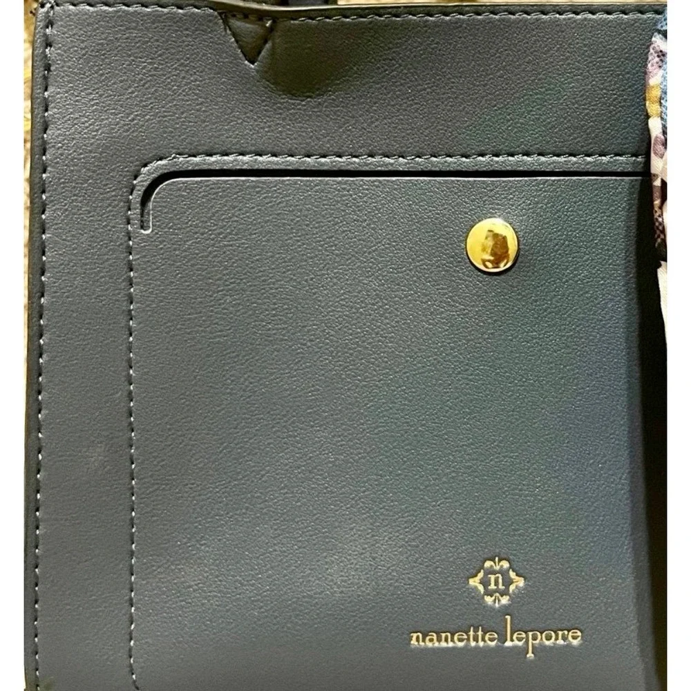 Nanette Lepore Slate Blue Small Satchel Crossbody‎ Handbag Gold Hardware Pocket